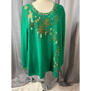 Emerald Green with Gold Sequined Embellishment Christmas Sweater Sz1XL